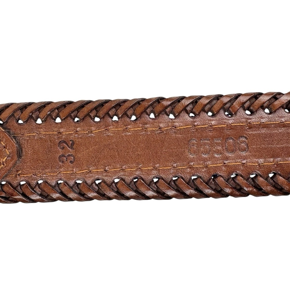 Vintage 90's South Western Beaded Brown Leather Belt 37.5" Native American Aztec - Picture 10 of 13